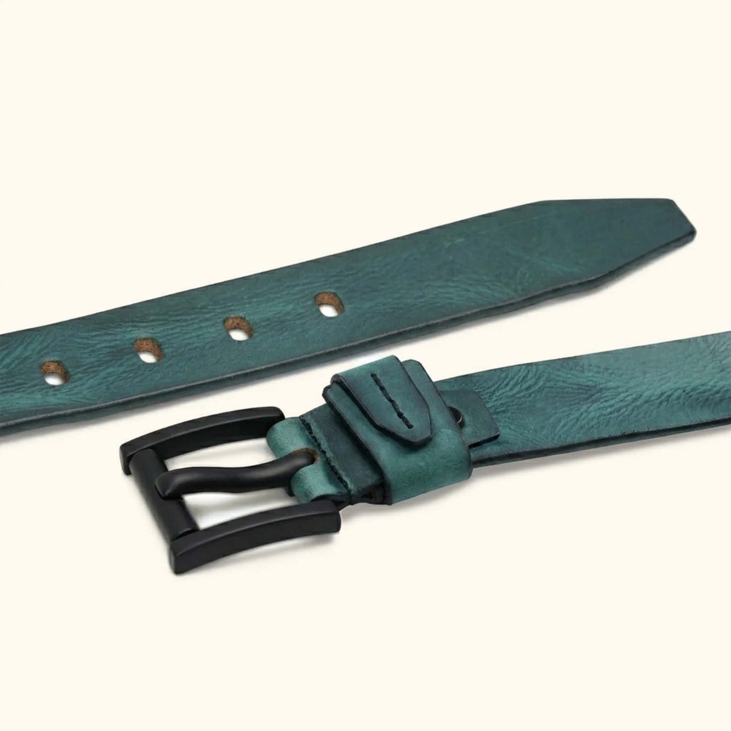 Hawke Elite Mens Full Grain Hand Finished Leather Belt Flat Lay Teal Blue