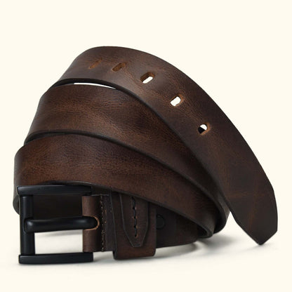 Hawke Elite Mens Full Grain Hand Finished Leather Belt Hero  Ironwood Brown
