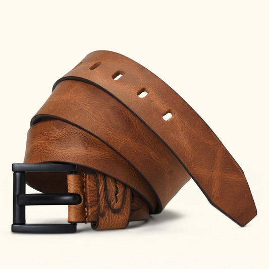 Hawke Elite Mens Full Grain Hand Finished Leather Belt Hero Saddle Tan