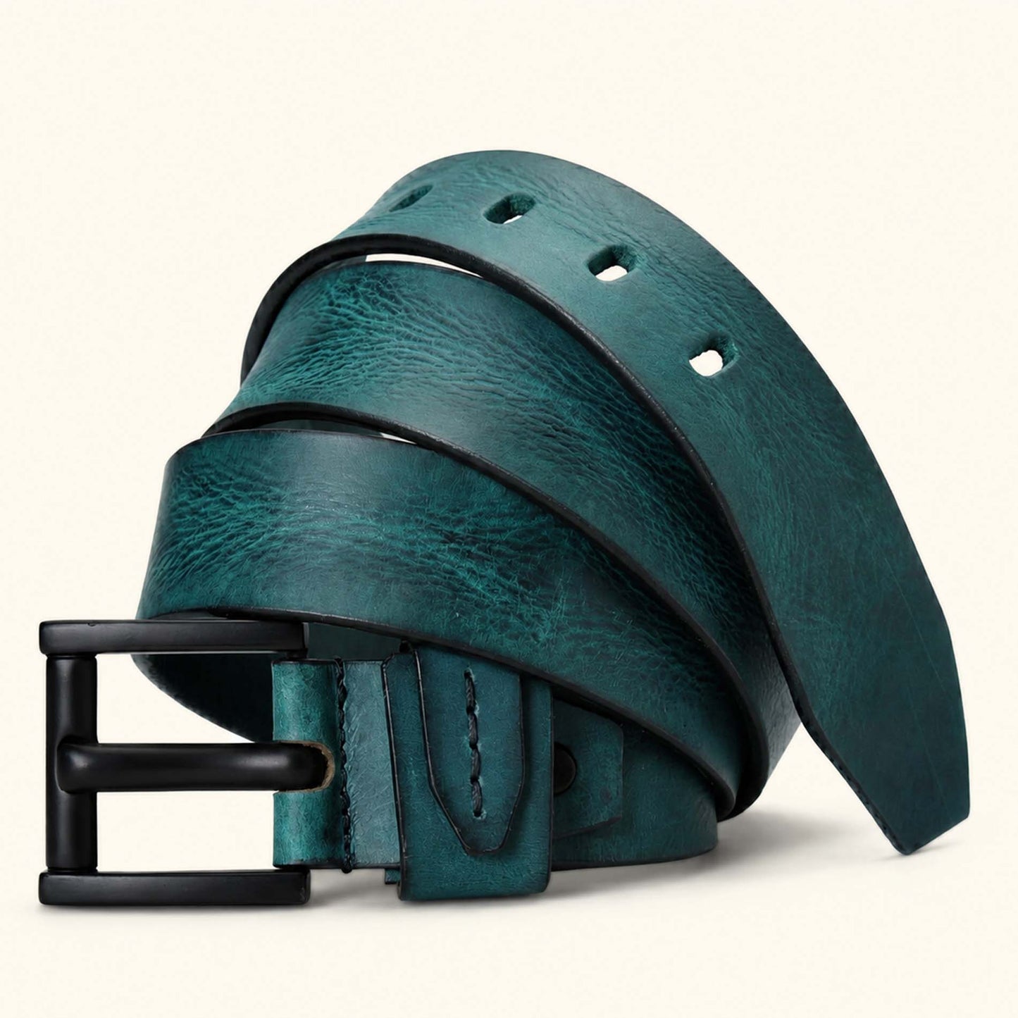 Hawke Elite Mens Full Grain Hand Finished Leather Belt Hero Teal Blue