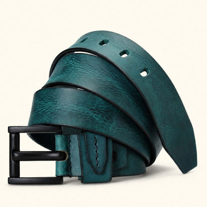 Hawke Elite Mens Full Grain Hand Finished Leather Belt Hero Teal Blue