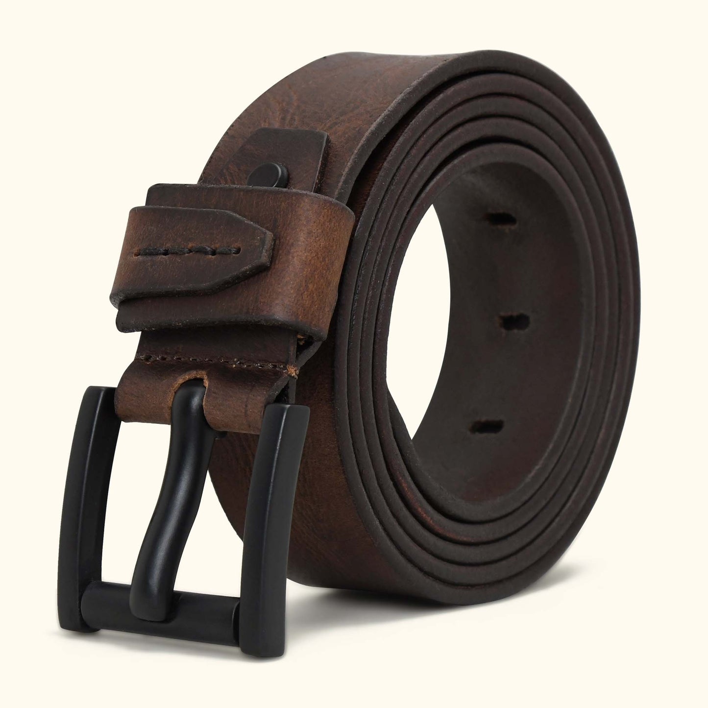 Hawke Elite Mens Full Grain Hand Finished Leather Belt Rolled  Ironwood Brown
