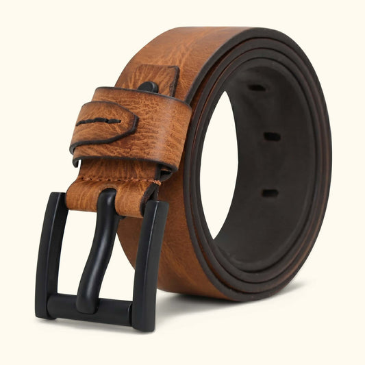 Hawke Elite Mens Full Grain Hand Finished Leather Belt Rolled Saddle Tan