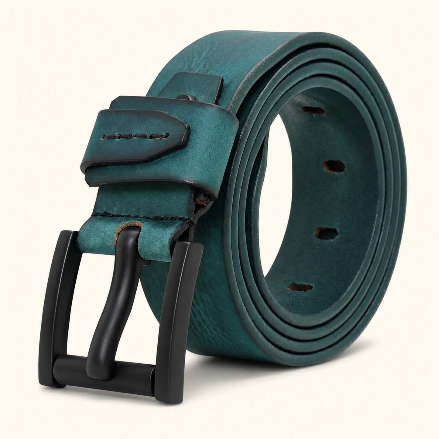 Hawke Elite Mens Full Grain Hand Finished Leather Belt Rolled Teal Blue