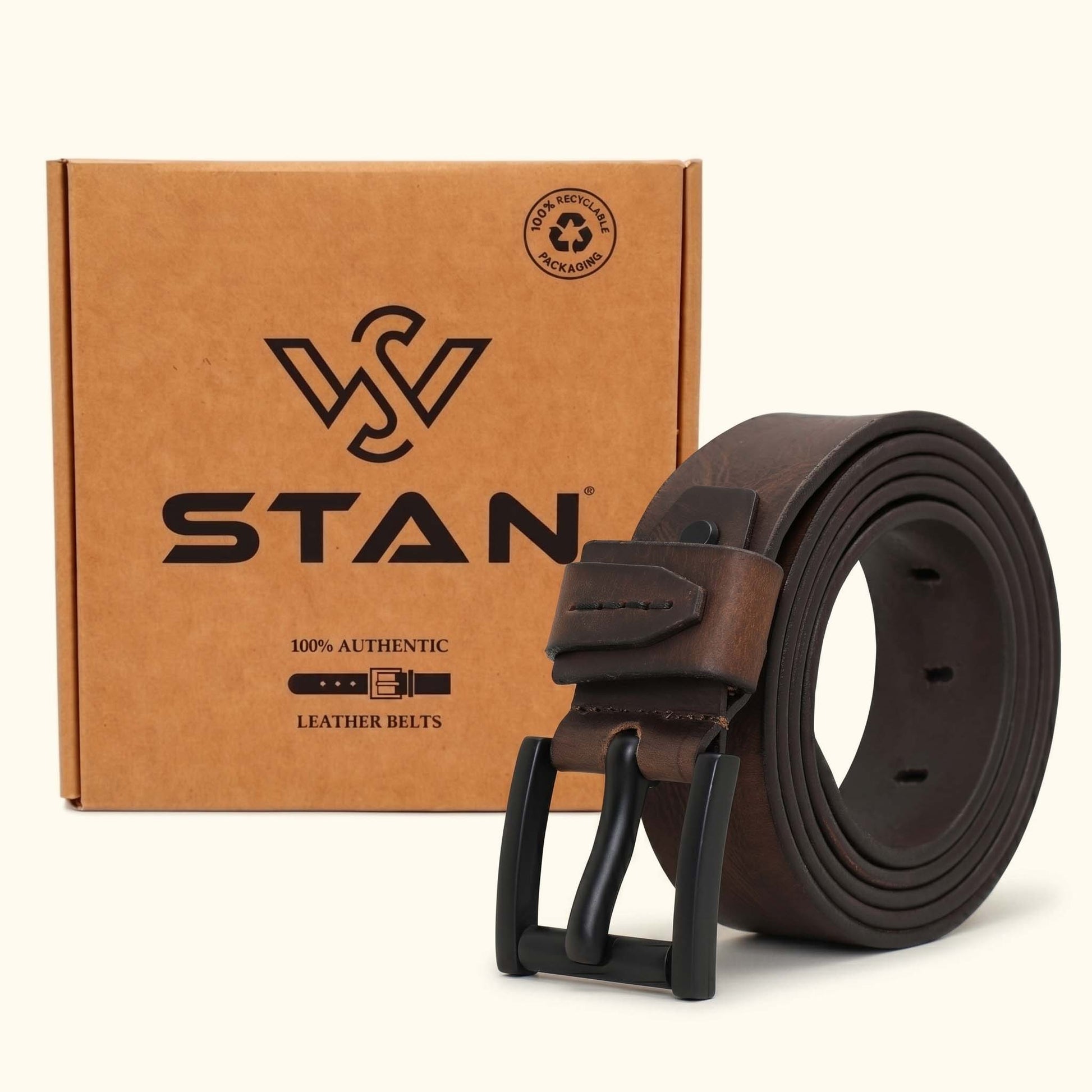 Hawke Elite Mens Full Grain Hand Finished Leather Belt with Box  Ironwood Brown