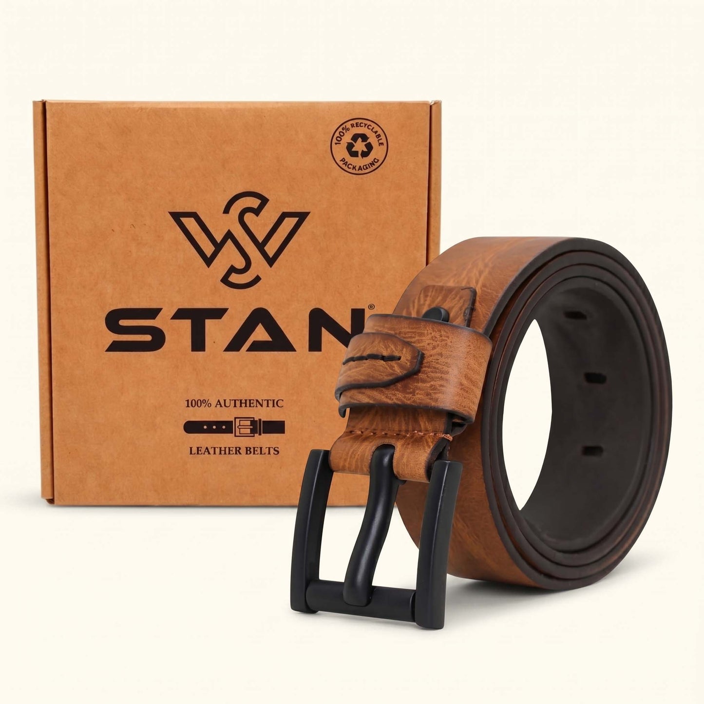 Hawke Elite Mens Full Grain Hand Finished Leather Belt with Box Saddle Tan