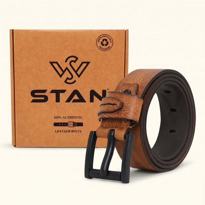 Hawke Elite Mens Full Grain Hand Finished Leather Belt with Box Saddle Tan