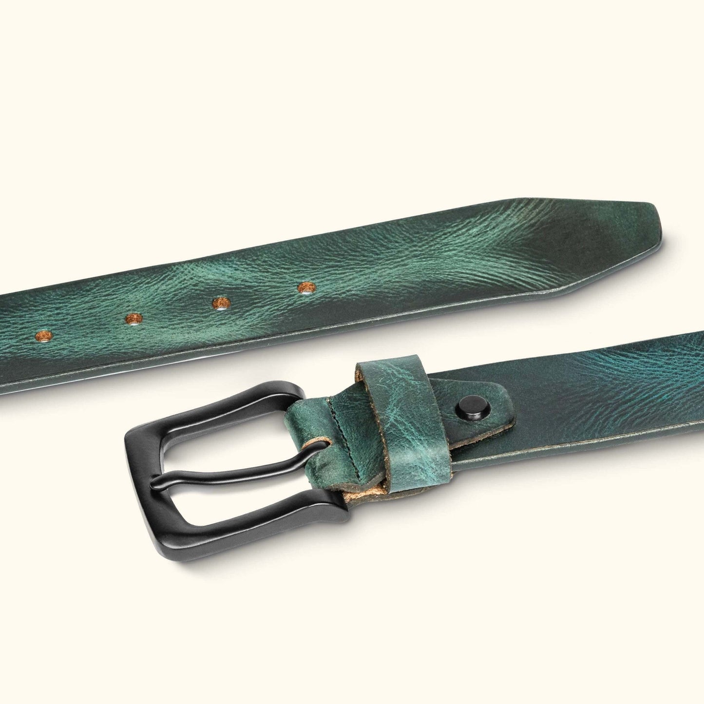 Hawke  Men's Full Grain Hand Finished Leather Belt Flat Lay Teal Blue
