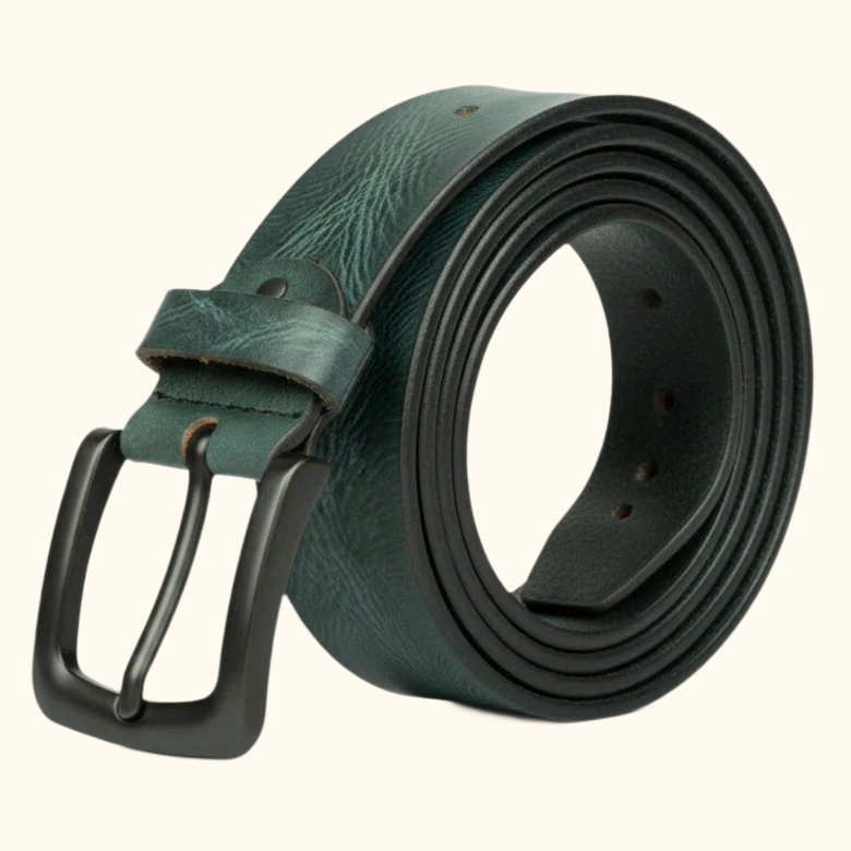 Hawke  Men's Full Grain Hand Finished Leather Belt Rolled Teal Blue