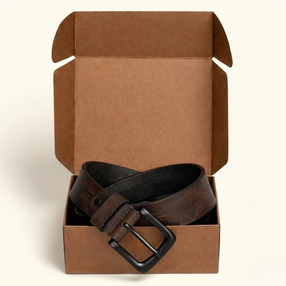 Hawke  Men's Full Grain Hand Finished Leather Belt With Open Box  Ironwood Brown