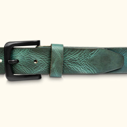 Hawke Mens Full Grain Hand Finished Leather Belt Buckle Teal Blue