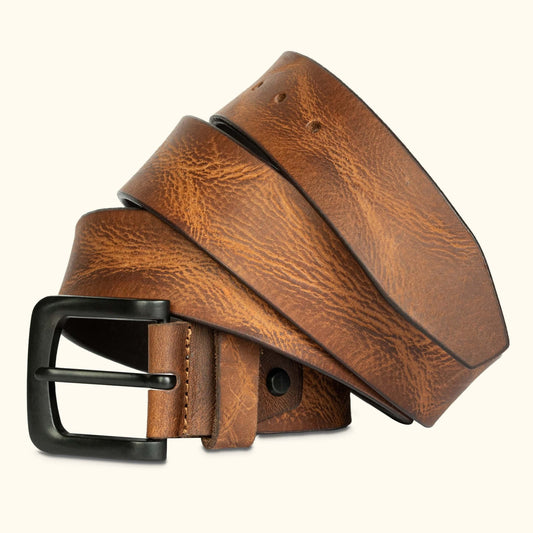 Hawke Mens Full Grain Hand Finished Leather Belt Hero Saddle Tan