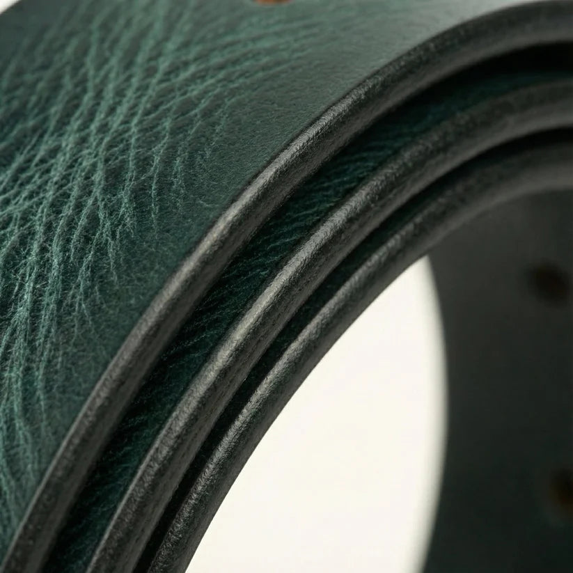 Hawke Mens Full Grain Hand Finished Leather Belt Side Roll width Teal Blue