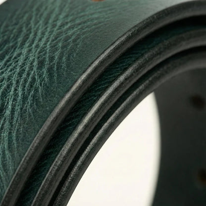 Hawke Mens Full Grain Hand Finished Leather Belt Side Roll width Teal Blue