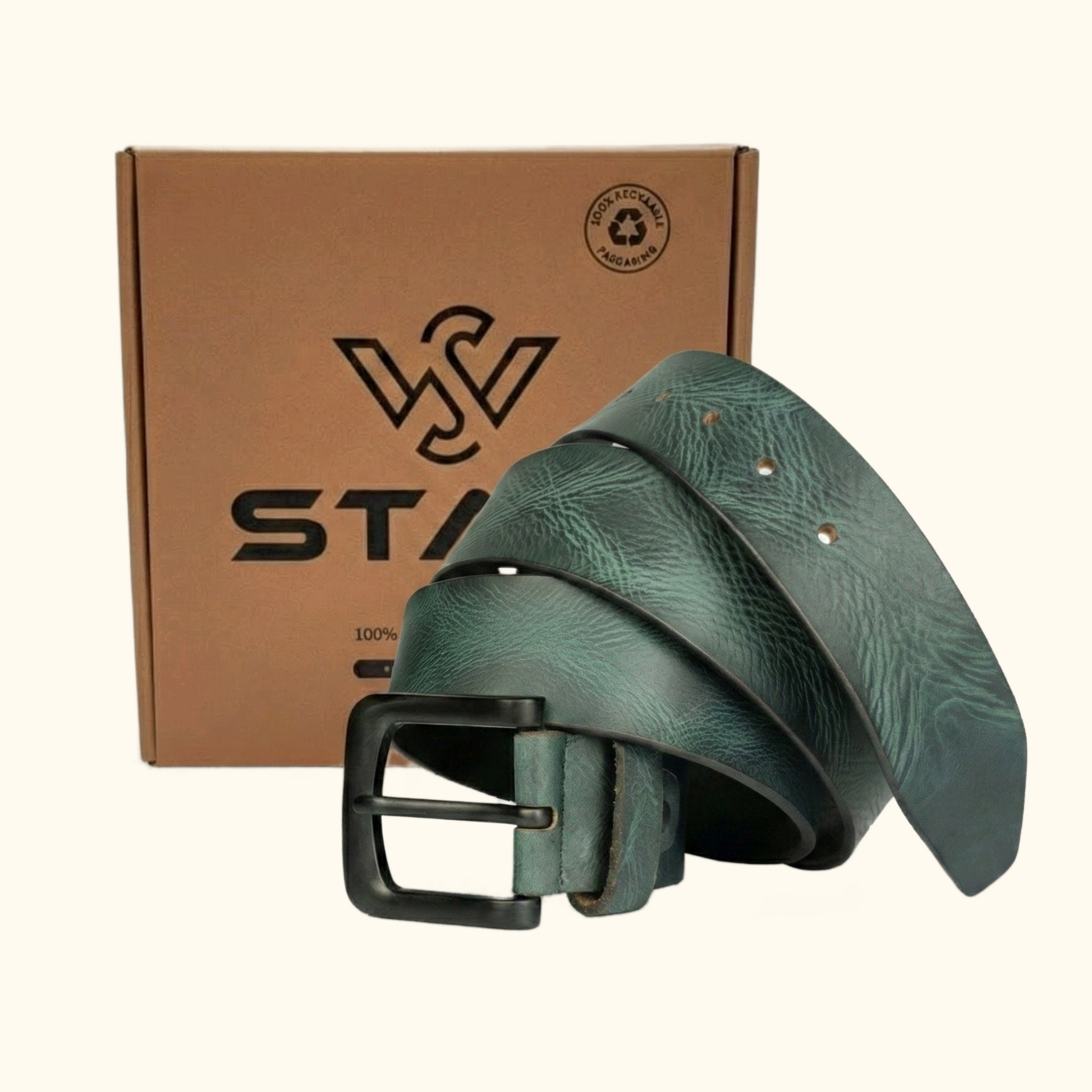 Hawke Mens Full Grain Hand Finished Leather Belt With Box Teal Blue