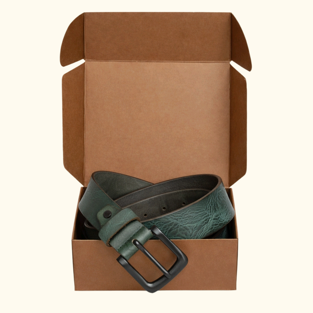 Hawke Mens Full Grain Hand Finished Leather Belt With Open Box Teal Blue