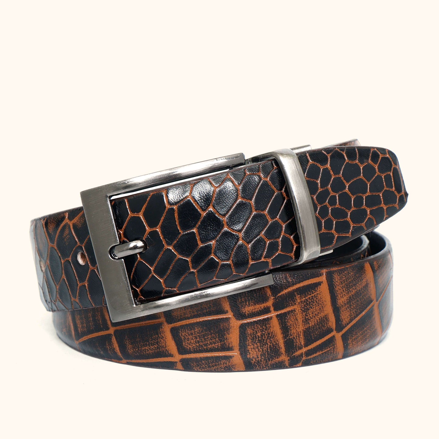Imperio Elite Hand-Burnished Croc Leather Belt Hero Burnt Cognac