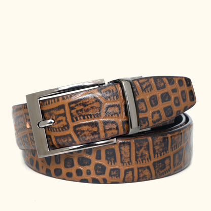 Imperio Men's Hand Burnished Croc Leather Belt Full Grain hero Tan