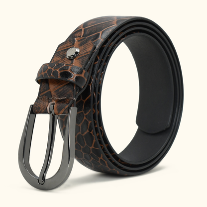 Juliette Women's Hand Burnished Croc Leather  belt for Women Roll Burnt Cognac