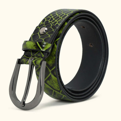 Juliette Women's Hand Burnished Croc Leather  belt for Women Roll Moss Green