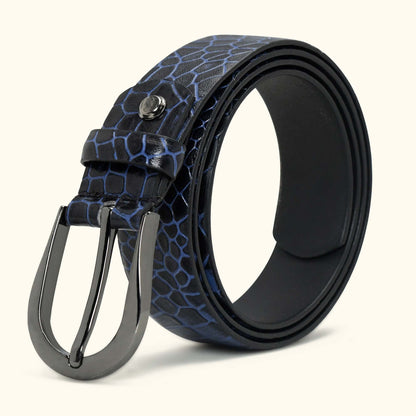 Juliette Women's Hand Burnished Croc Leather  belt for Women Roll Steel Blue