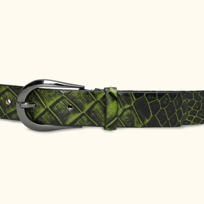 Juliette Women's Hand Burnished Croc Leather  belt for Women belt buckle Moss Green