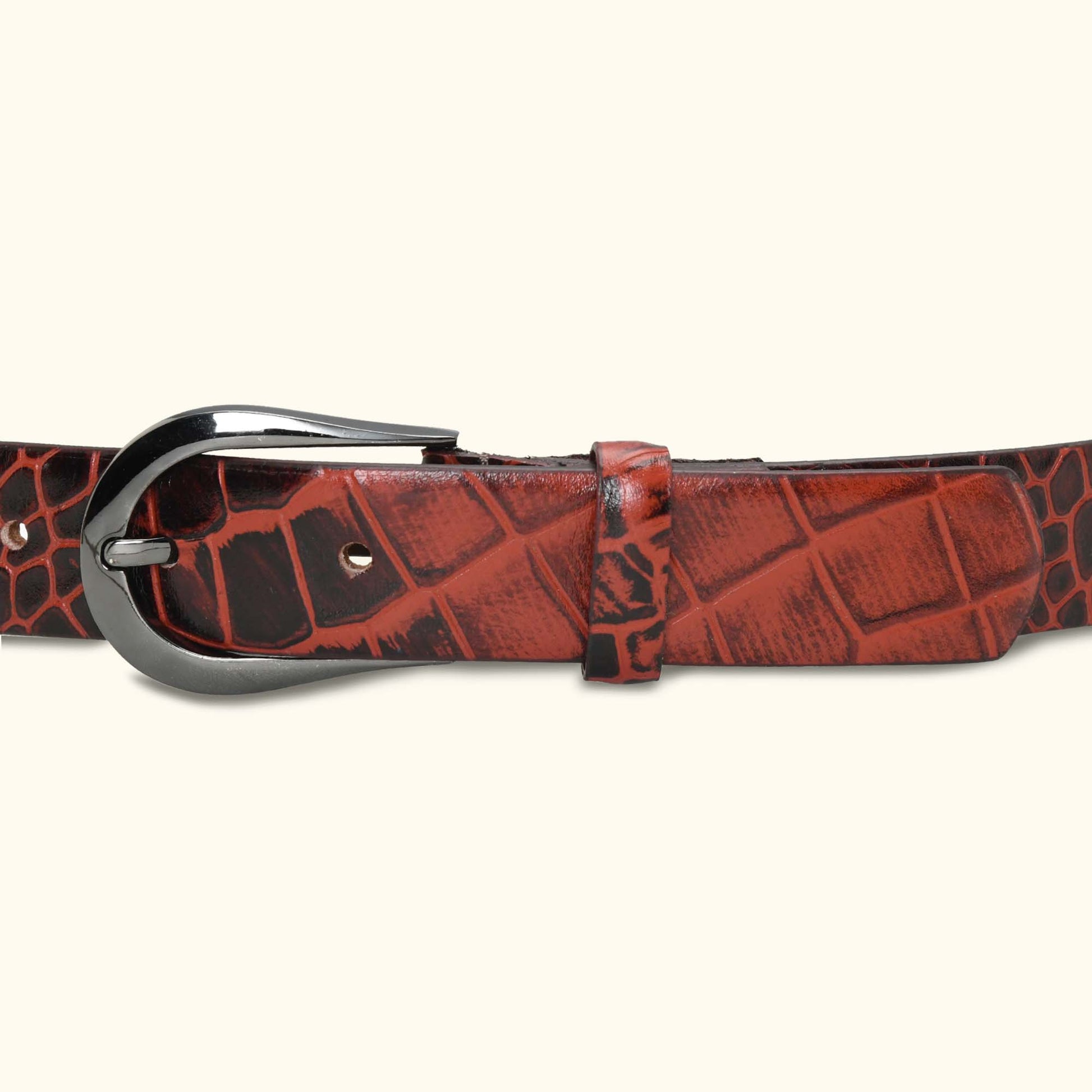 Juliette Women's Hand Burnished Croc Leather  belt for Women belt buckle  Persian Red