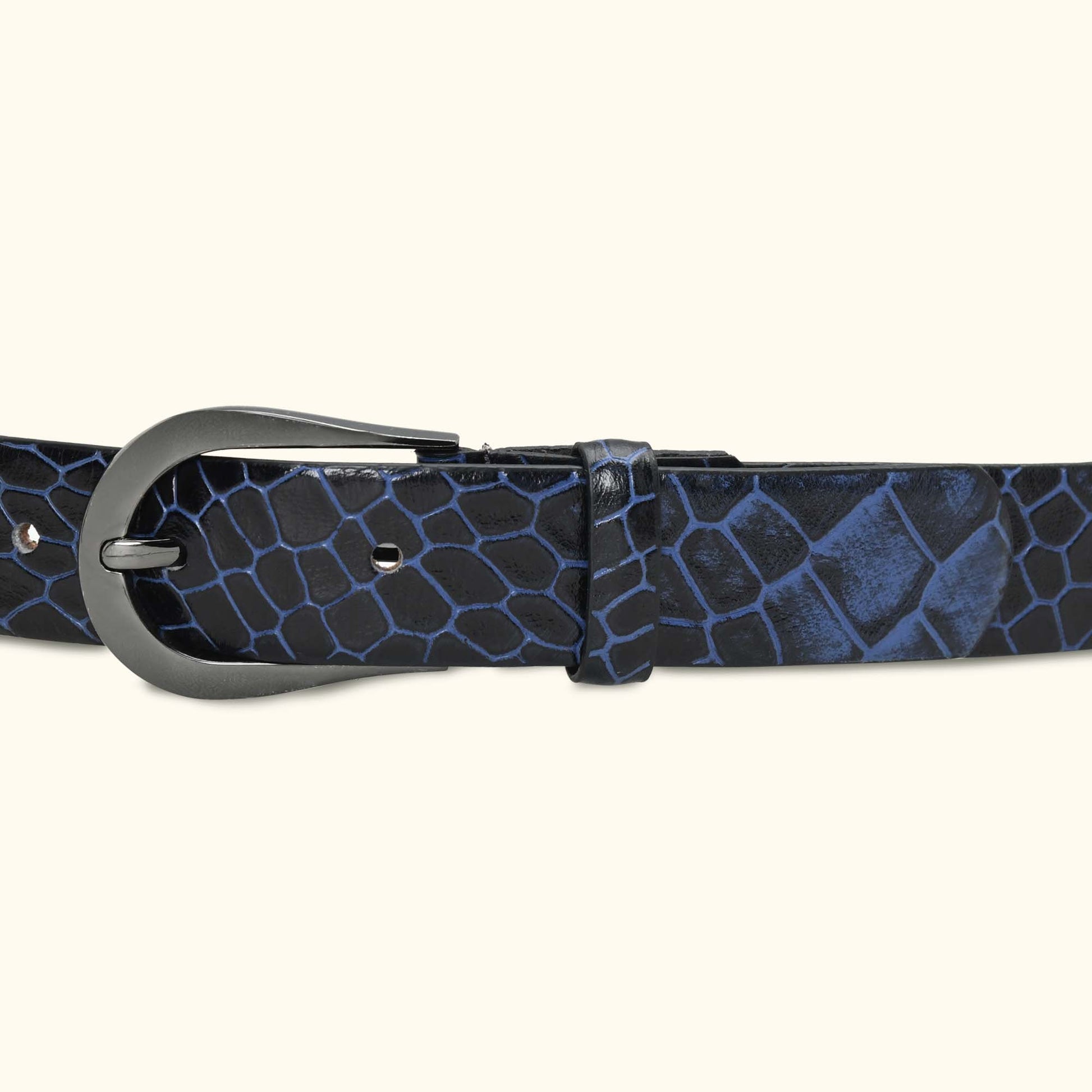 Juliette Women's Hand Burnished Croc Leather  belt for Women belt buckle Steel Blue