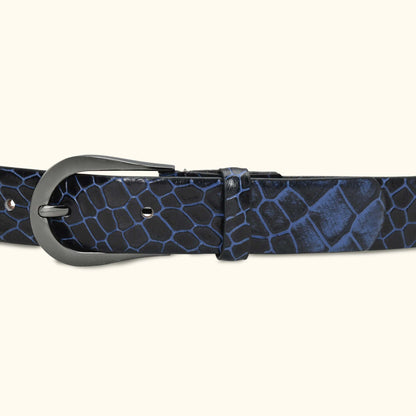 Juliette Women's Hand Burnished Croc Leather  belt for Women belt buckle Steel Blue