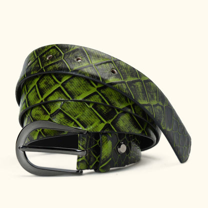Juliette Women's Hand Burnished Croc Leather  belt for Women hero Moss Green