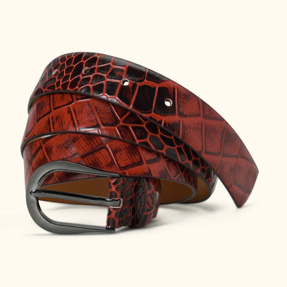 Juliette Women's Hand Burnished Croc Leather  belt for Women hero  Persian Red