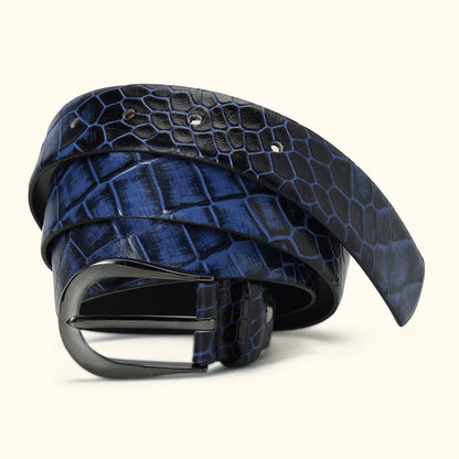Juliette Women's Hand Burnished Croc Leather  belt for Women hero Steel Blue