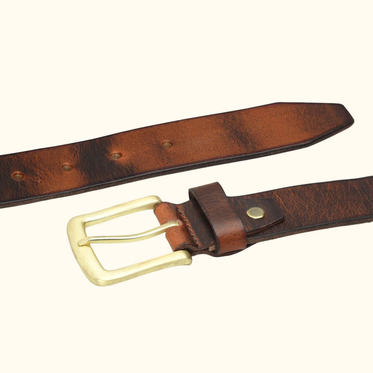 Kaelix Men's Rugged Pull Up Leather Belt Flat Lay Saddle Brown