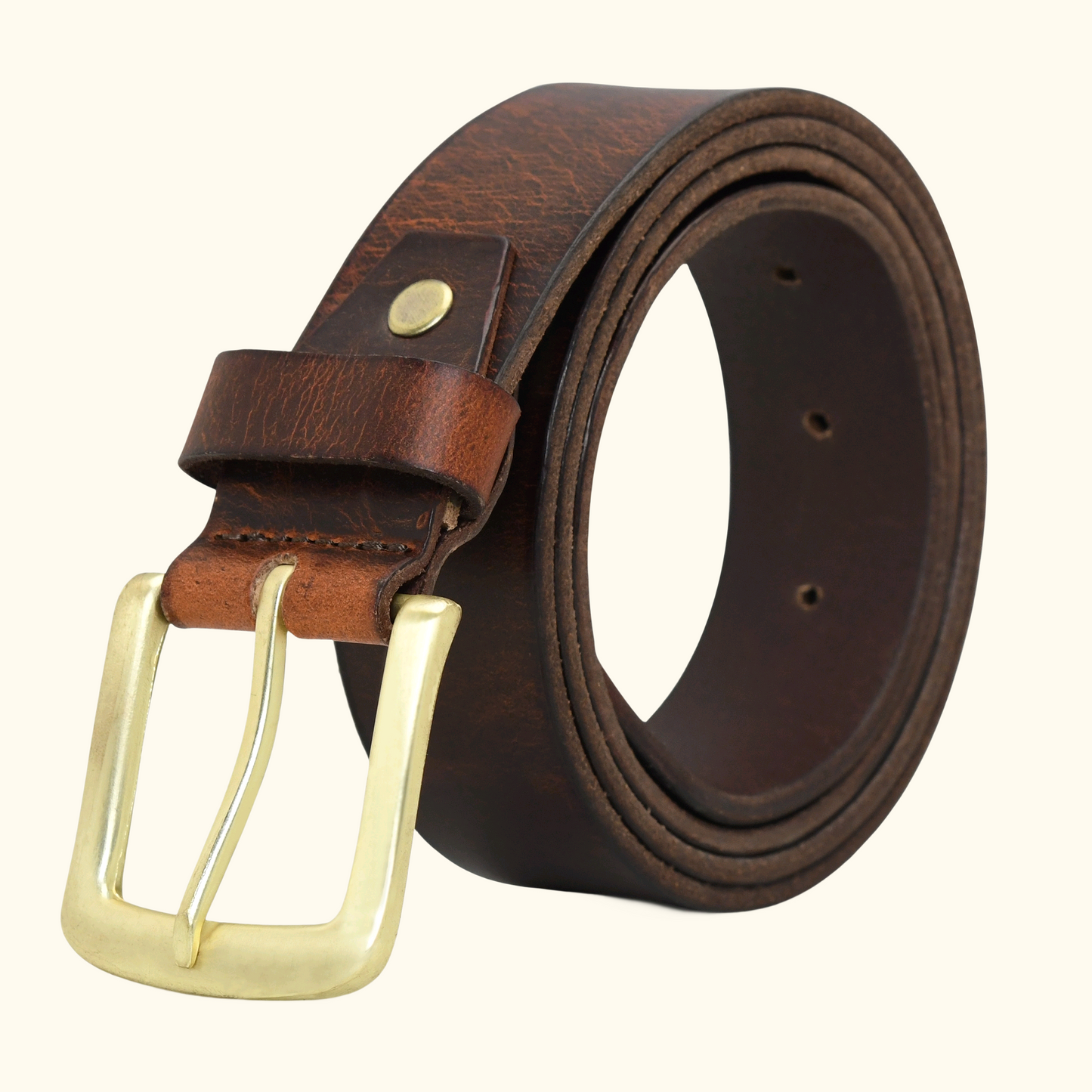 Kaelix Men's Rugged Pull Up Leather Belt Roll Saddle Brown