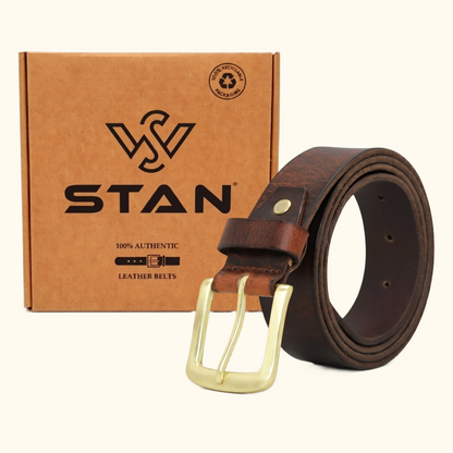 Kaelix Men's Rugged Pull Up Leather Belt With Box Saddle Brown
