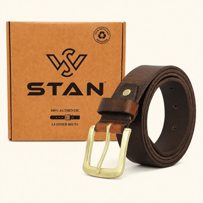 Kaelix Mens Rugged Pull Up Leather Belt Box Saddle Brown