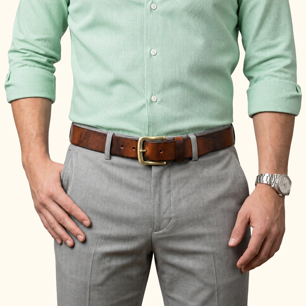Kaelix Mens Rugged Pull Up Leather Belt Model Saddle Brown
