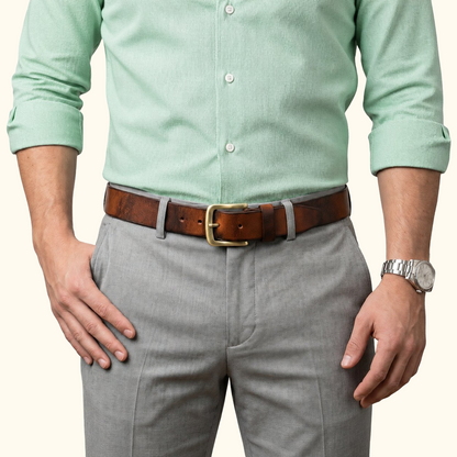 Kaelix Mens Rugged Pull Up Leather Belt Model Saddle Brown