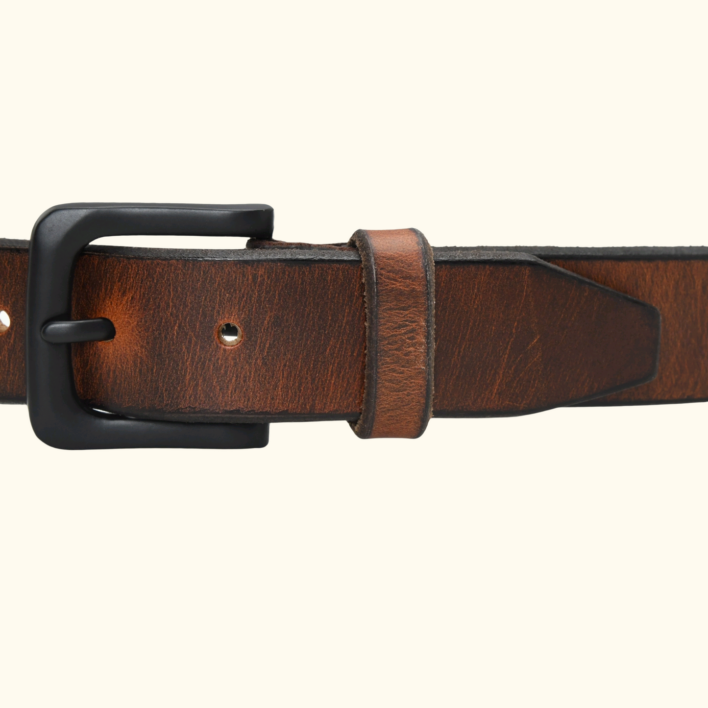 Norvik Men's Rugged Oil Tanned Leather Belt Buckle Burnished Brown