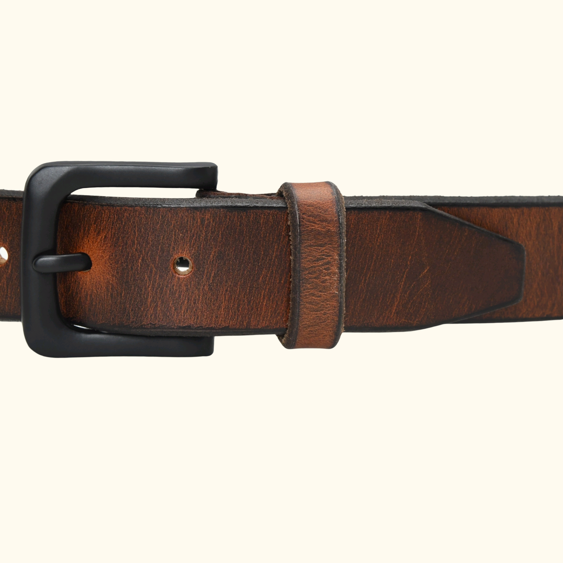 Norvik Men's Rugged Oil Tanned Leather Belt Buckle Burnished Brown