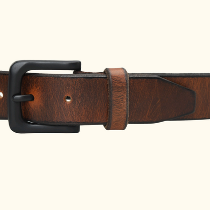 Norvik Men's Rugged Oil Tanned Leather Belt Buckle Burnished Brown