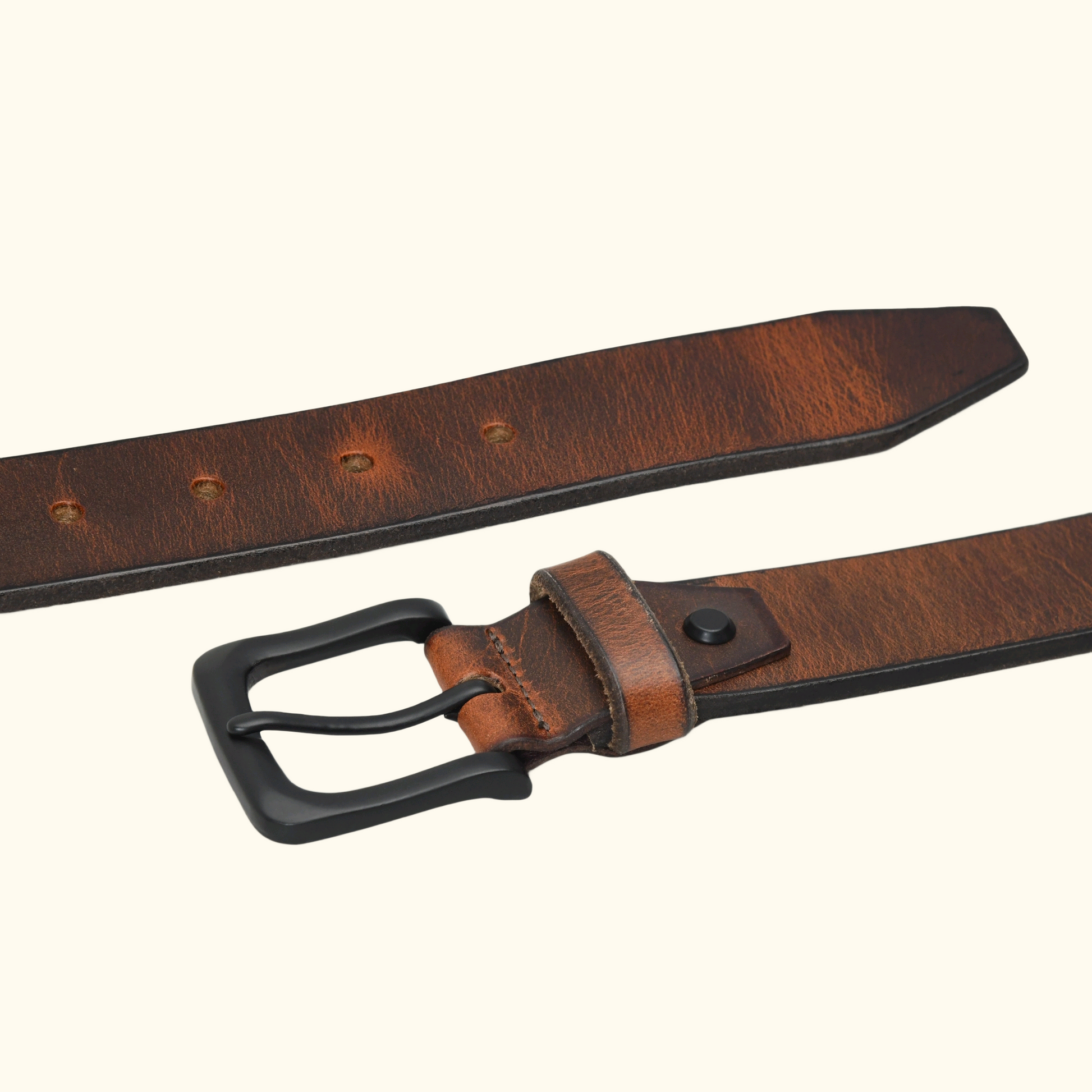 Norvik Men's Rugged Oil Tanned Leather Belt Flat Lay Burnished Brown