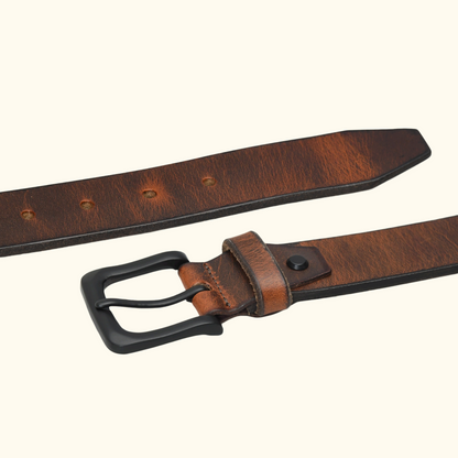 Norvik Men's Rugged Oil Tanned Leather Belt Flat Lay Burnished Brown
