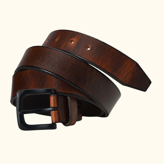 Norvik Men's Rugged Oil Tanned Leather Belt Hero Burnished Brown