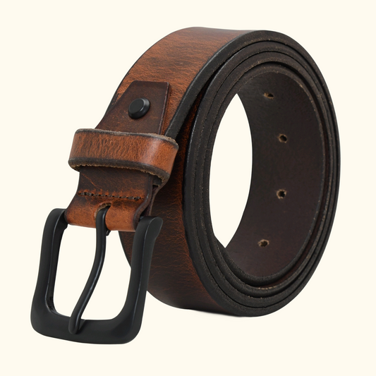 Norvik Men's Rugged Oil Tanned Leather Belt Roll Burnished Brown