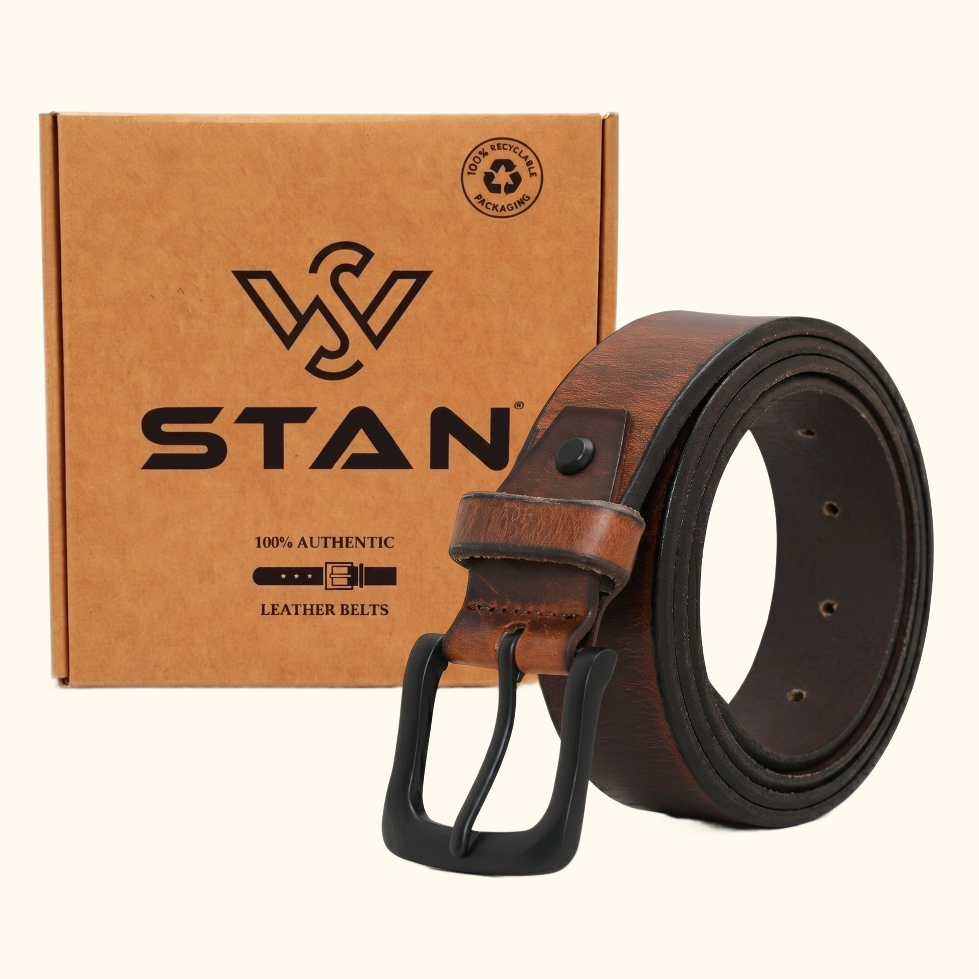 Norvik Men's Rugged Oil Tanned Leather Belt With Box Burnished Brown
