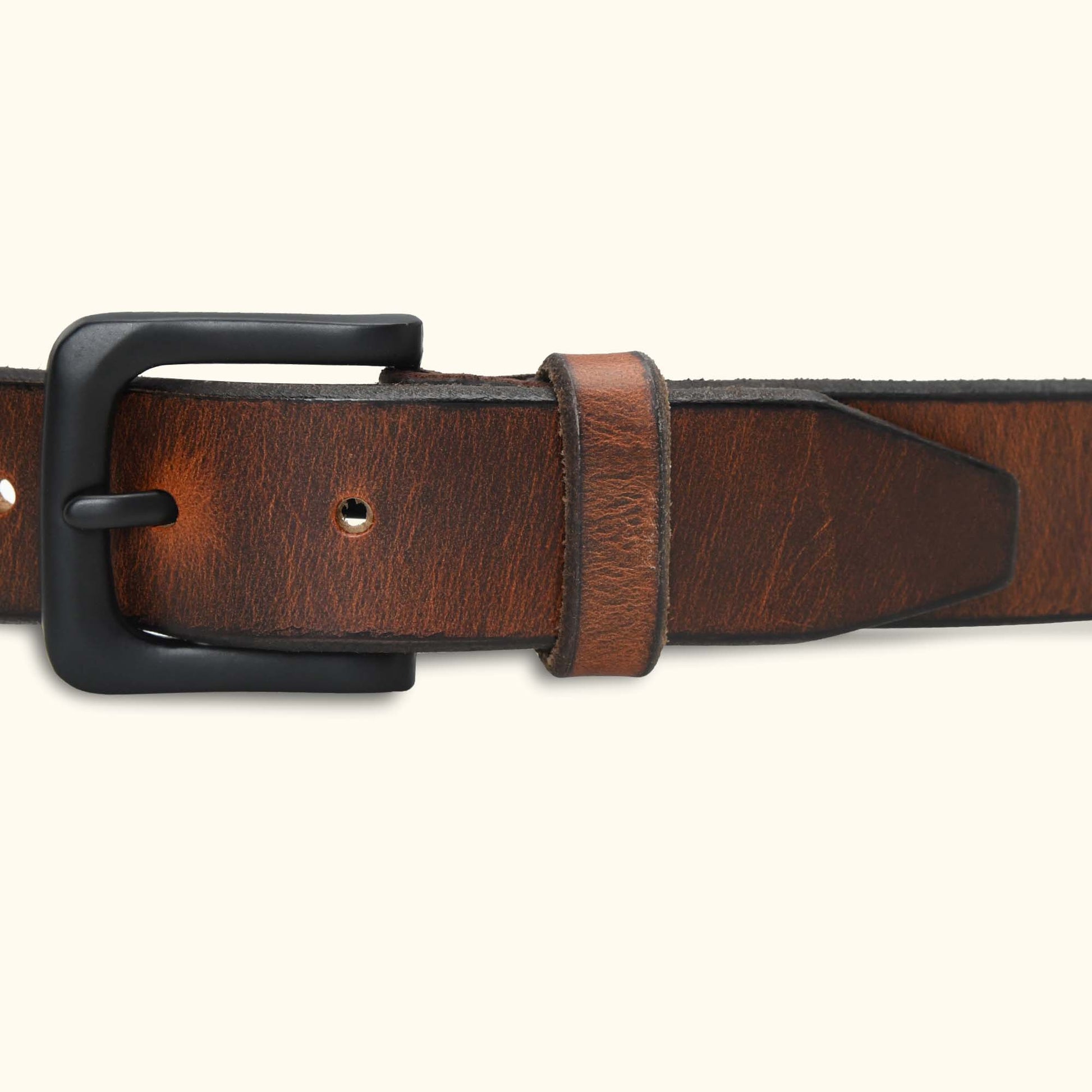 Norvik Mens Rugged Oil Tanned Distressed Finish Leather Belt Buckle Burnished Brown