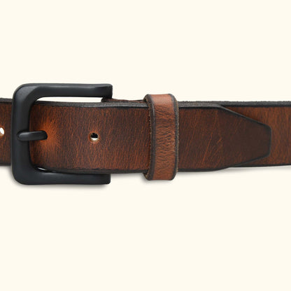 Norvik Mens Rugged Oil Tanned Distressed Finish Leather Belt Buckle Burnished Brown