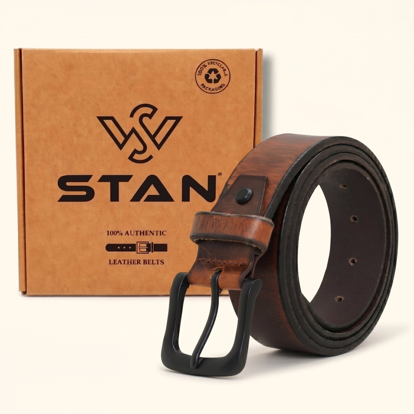 Norvik Mens Rugged Oil Tanned Distressed Finish Leather Belt With Box Burnished Brown