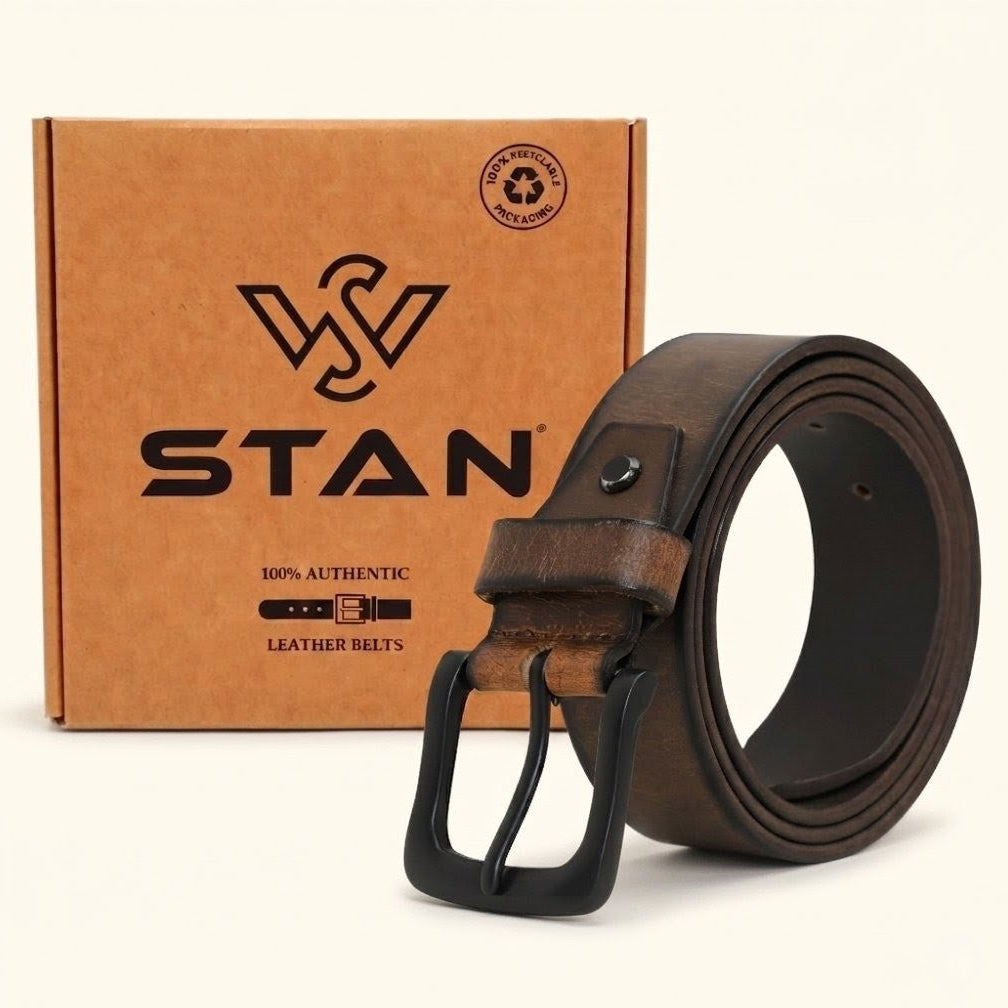 Outrider Oil Wax Rugged Distressed Leather Belt with Box Burnished Brown